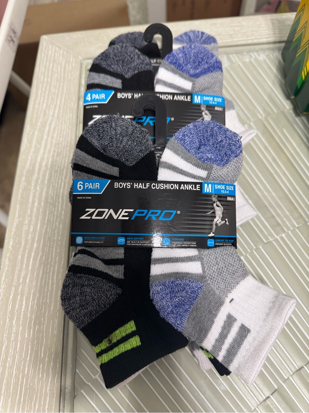 Zone Pro Boys' Athletic Half Cushion Ankle Socks - Black, Gray, Blue, White